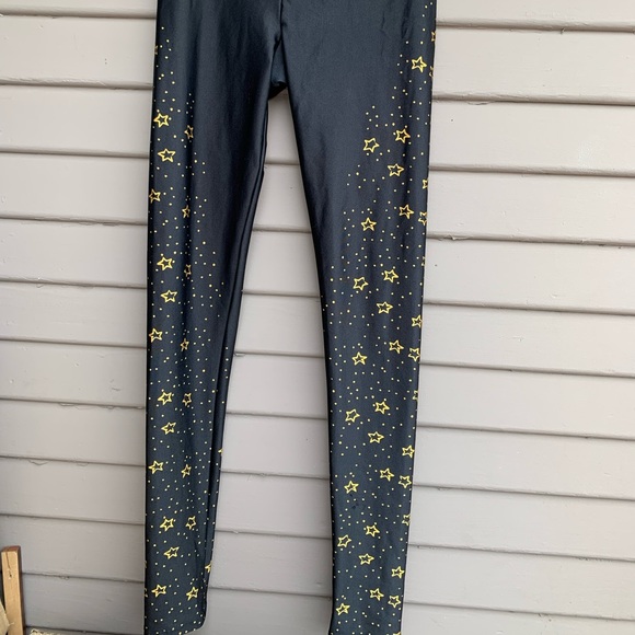 Goldsheep Share Gold Stars Printed Leggings Xsmall Black Yoga gym - Picture 1 of 9
